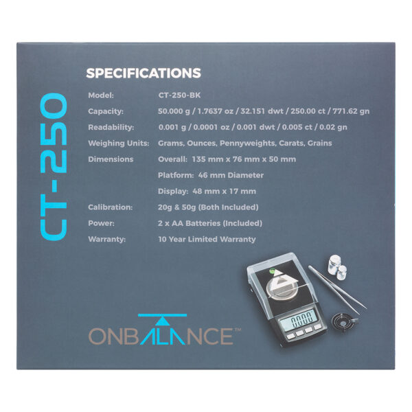 CT-250 weegschaal 1 milligram van On Balance Weegschalen specificaties