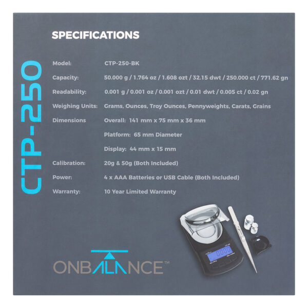 CTP-250 weegschaal 1 milligram van On Balance Weegschalen specificaties