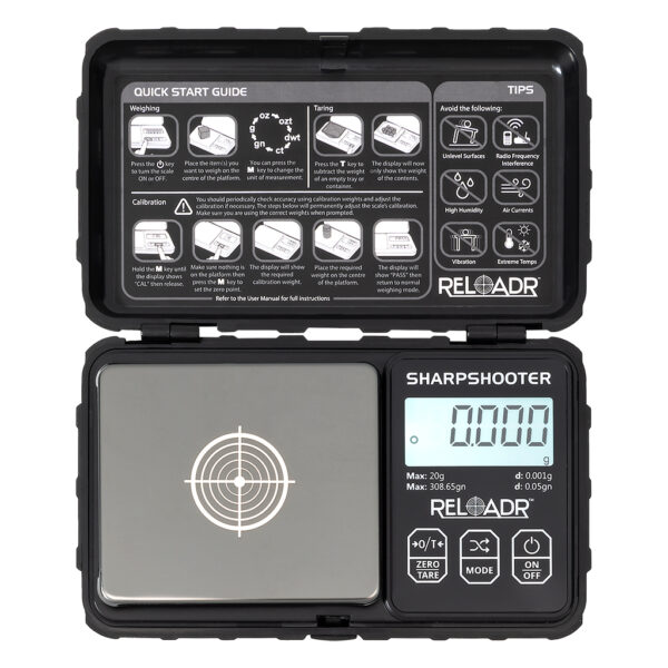 Reloadr Sharpshooter digitale weegschaal 1 mg koffer set van On Balance Weegschalen met verlicht display