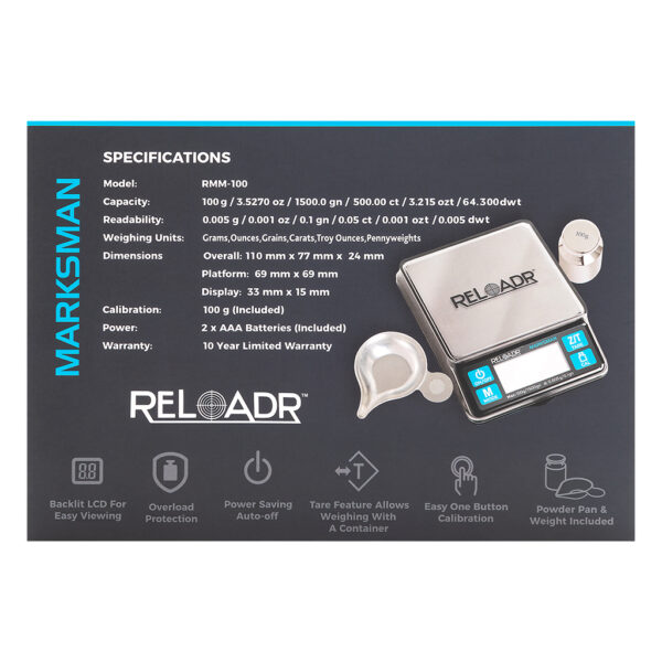 RMM-100 Reloadr wiet weegschaal 0.05 gram van On Balance Weegschalen specificaties