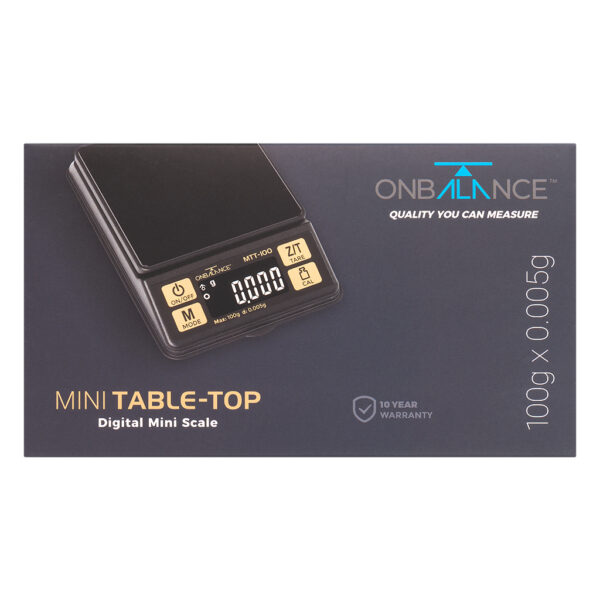 MTT-100 weegschaal 0.05 gram van On Balance Weegschalen verpakking