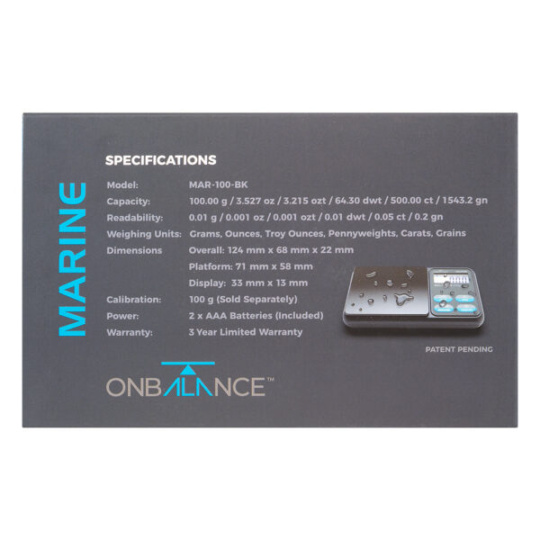 Afspoelbare wiet weegschaal Marine MAR-100 0.01 gram van On Balance Weegschalen specificaties