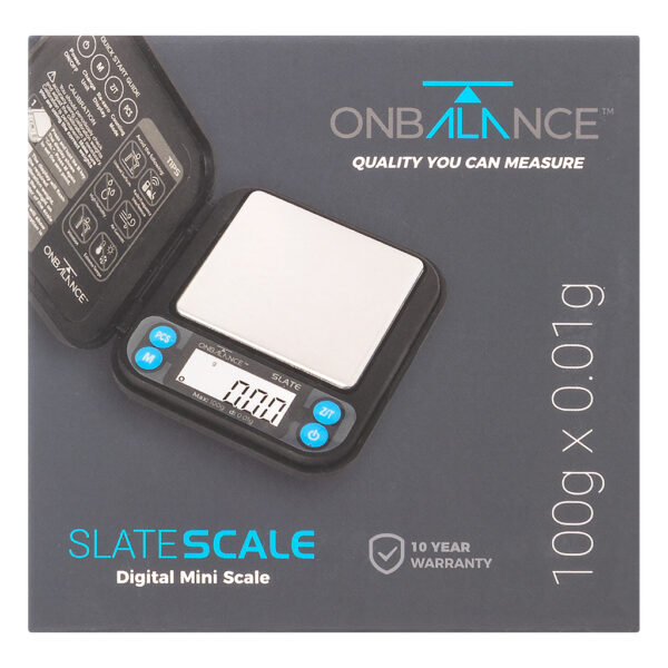 SL-100 digitale mini weegschaal 0.01 gram van On Balance Weegschalen verpakking