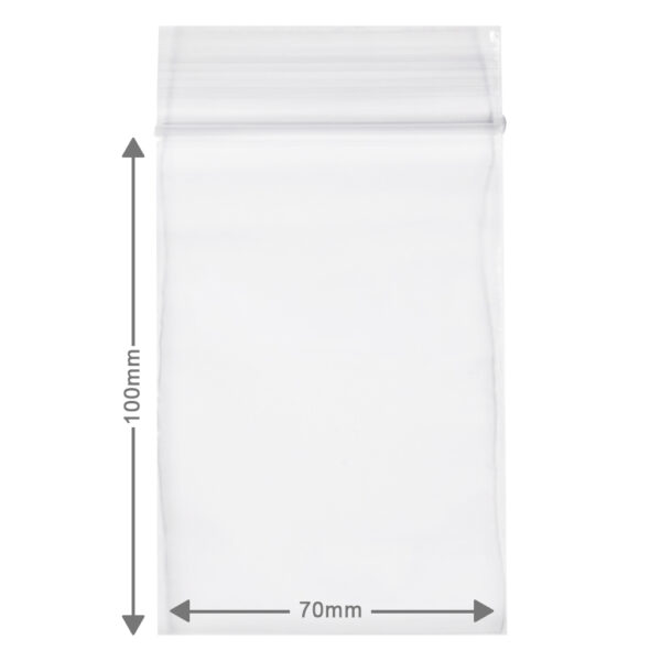 Kleine gripzakjes, ook wel ziplock bags genoemd hebben een afmeting van 7x10cm