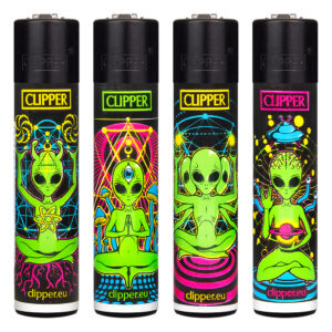 Navulbare, grappige aansteker van Clipper met Trippy Aliens print