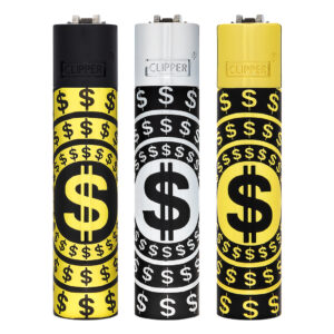 Clipper metalen aanstekers met Dollar print in goud, zilver en zwart
