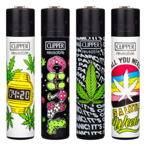Navulbare, grappige aansteker van Clipper met Weed Time print met wietblad