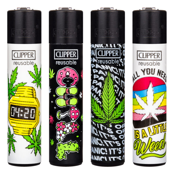 Navulbare, grappige aansteker van Clipper met Weed Time print met wietblad