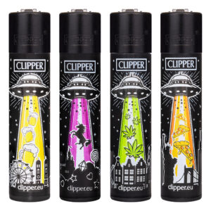 Navulbare, grappige aanstekers van Clipper met Ufos print