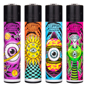 Navulbare, grappige aansteker van Clipper met Trippy Planets print