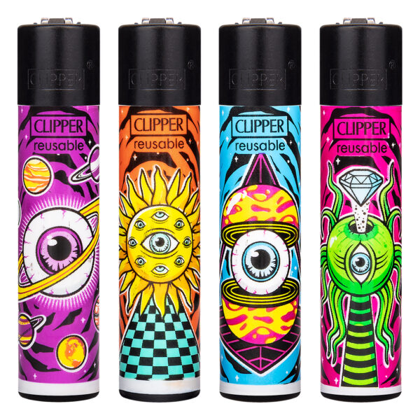 Navulbare, grappige aansteker van Clipper met Trippy Planets print