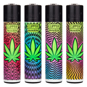 Clipper navulbare aansteker met Trippy Leaves print met wietblad en psychedelisch patroon