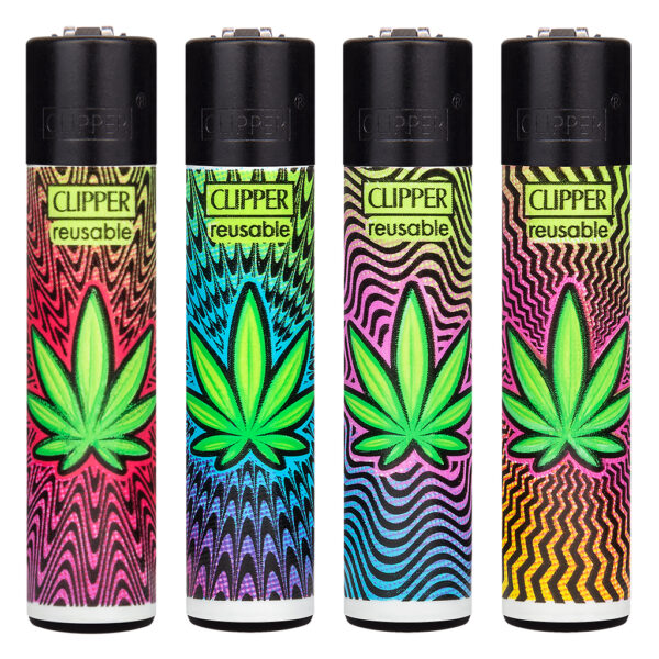 Clipper navulbare aansteker met Trippy Leaves print met wietblad en psychedelisch patroon