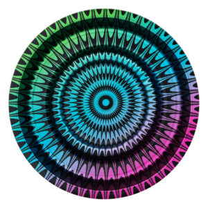 Metalen coffeeshop asbak Trippy #1 van 16cm met kleurrijk psychedelisch patroon
