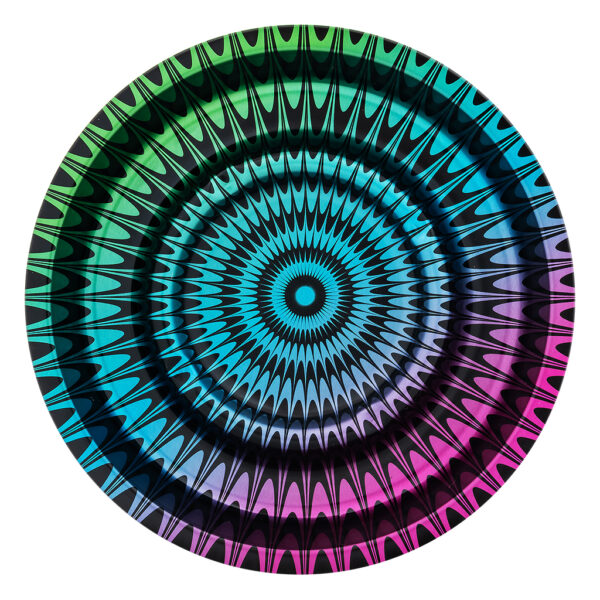Metalen coffeeshop asbak Trippy #1 van 16cm met kleurrijk psychedelisch patroon
