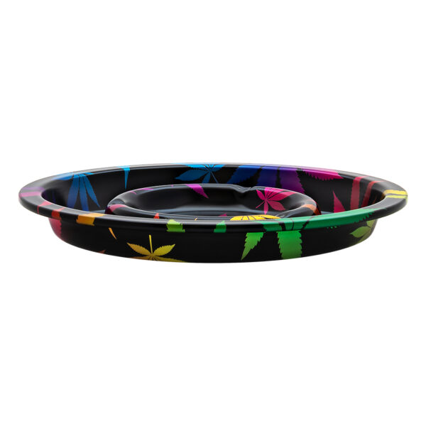 Metalen coffeeshop asbak Leafs Gradient van 13cm met wietblad patroon