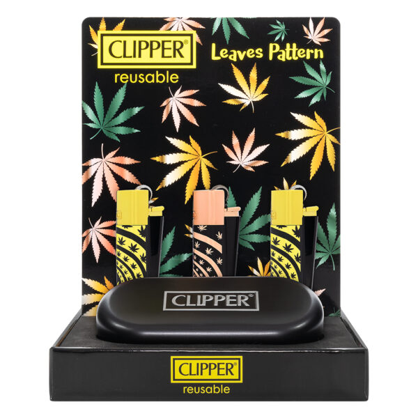 Navulbare metalen aansteker van Clipper met Leaves Pattern print in een luxe verpakking