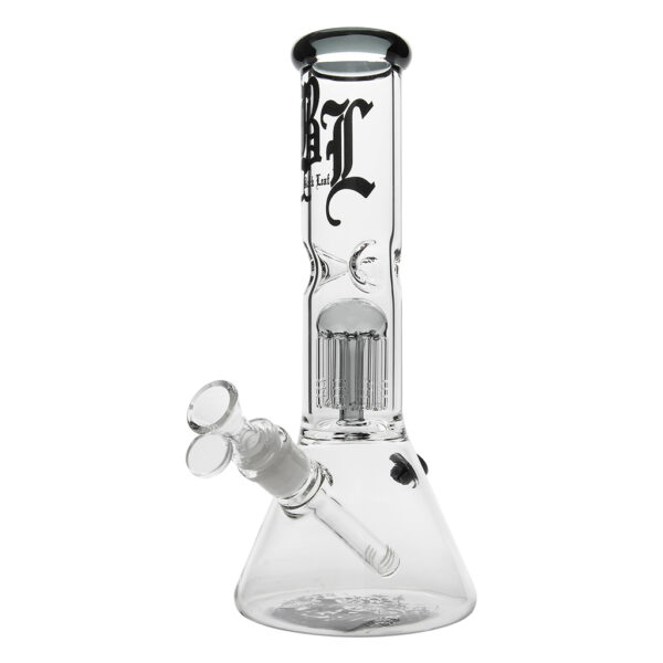 Glazen Beaker Icebong 8-arm boom percolator 29cm van Black Leaf met een grijze perc voor het koelen en filteren van rook