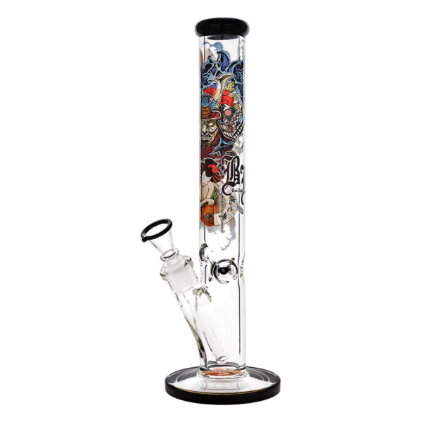 Cylinder ice bong van Black Leaf is 40cm hoog, voorzien van coole Ronin en Geisha print en geschikt voor ijsblokjes om de rook te koelen
