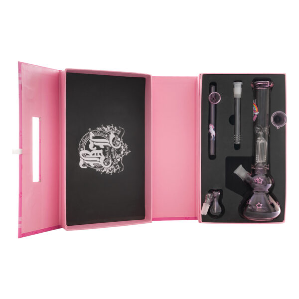 Bitch ice bong 4-arm percolator, ash catcher en glazen pijpje in een beschermende transport koffer van Black Leaf