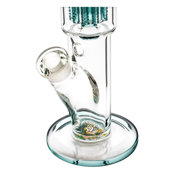 Hanuman ice bong 10-arm percolator van Black Leaf heeft ook een Hanuman print onder in de cilinder van de waterpijp