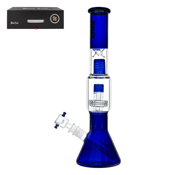 Ice bong drum percolator voor kruiden en olie 36cm blauw met een beschermende transport koffer van Black Leaf