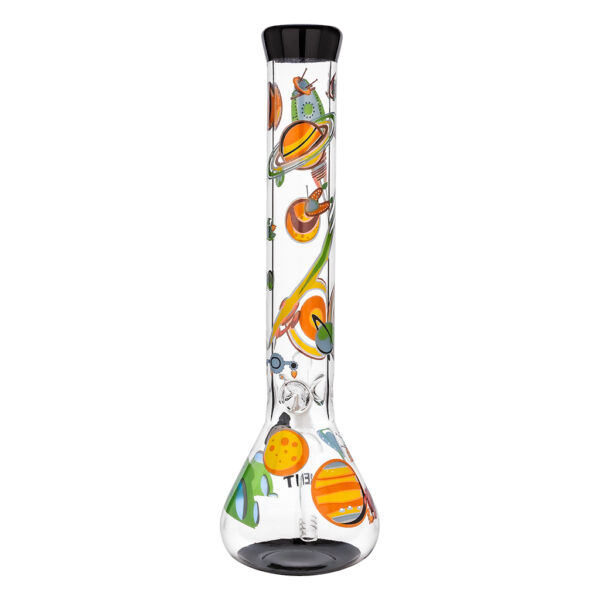 Glazen waterpijp met Space print voor een bong sessie met ijs