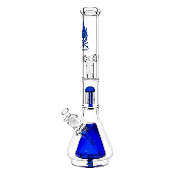 Ice bong van glas met een blauwe 6-arm percolator en diffusers voor het koelen en filteren van rook