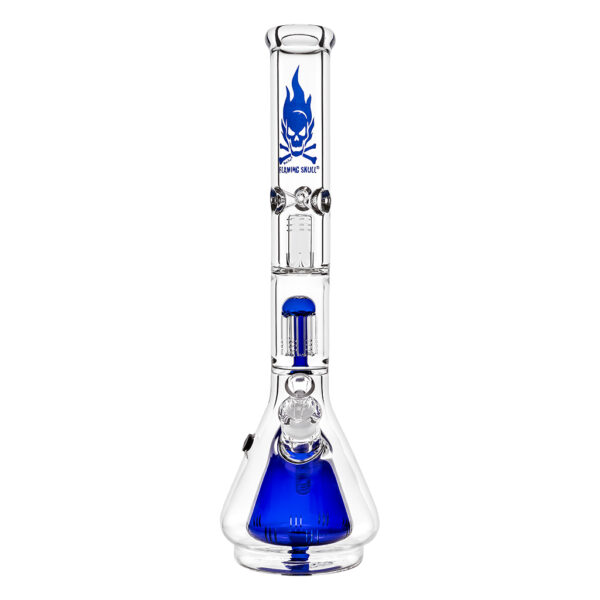 Ice bong van glas met een blauwe 6-arm percolator en diffusers voor het koelen en filteren van rook met ijs