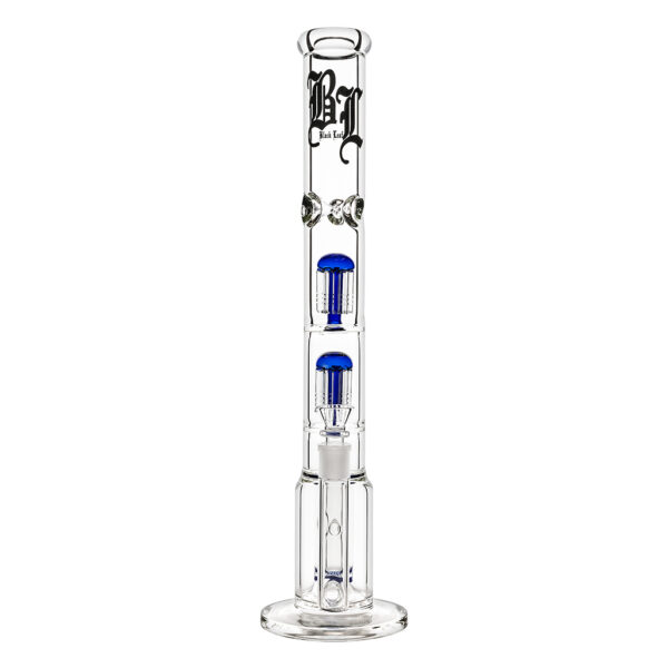 Glazen Ice bong met honingraat, 2 blauwe 6-arm percolators en Black Leaf logo