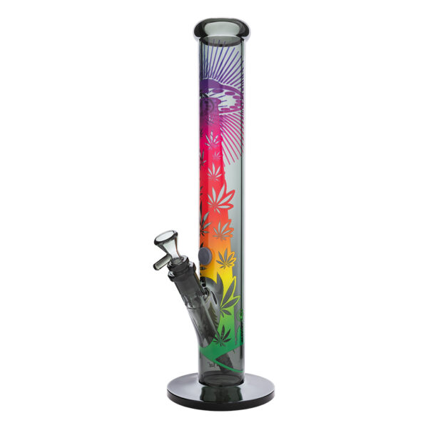 Cilinder Bong van glas met Grijze Gradient en kleurrijke ufo print