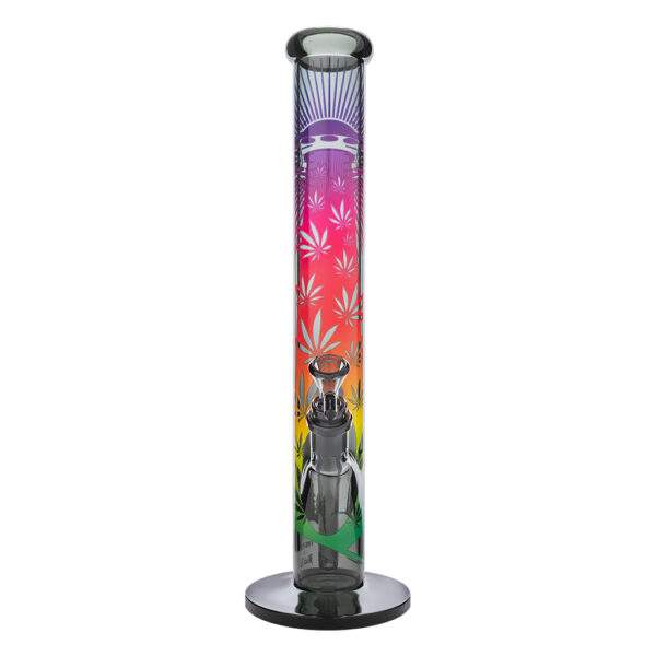 Cilinder Waterpijp van glas met grijze gradient en kleurrijke ufo print voor een space bong sessie